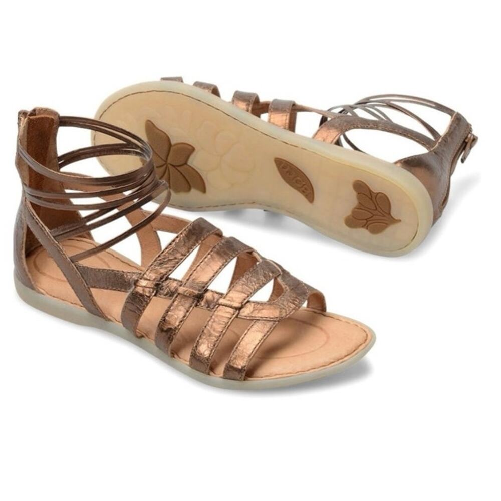 BORN Angeles Metallic Bronze Leather Gladiator Sandals Size 8 NWT
